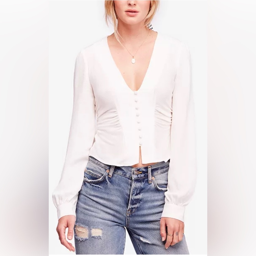 Free People Maise romantic puff sleeve sheer top shirt white size XS balletcore